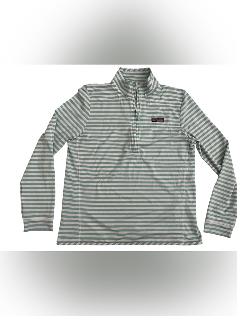 Vineyard Vines Mint Green and White Striped Quarter-Zip Pullover- Shep shirt